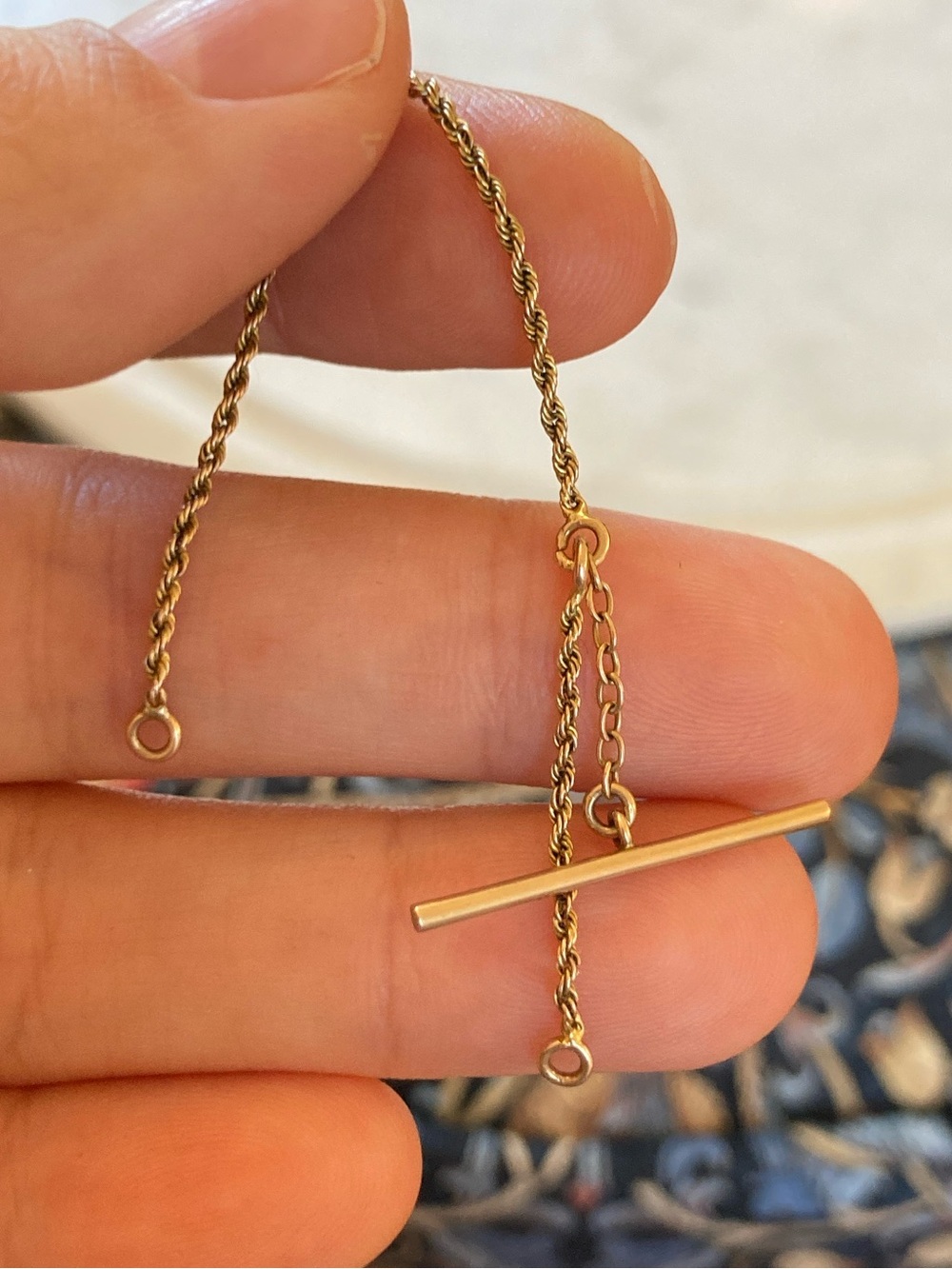 Antique Victorian 14K Chatelaine/Watch Chain & T-Bar Charm